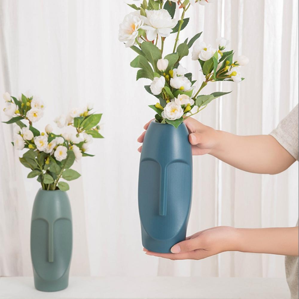 Nordic Minimalist PE Abstract Vase Human Face Creative Display Room Decorative Figue Head Shape Vase-Blue