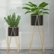 luxury Golden Indoor Planters with Black Stand, Flower Pot, Without Plant - 3 Sizes Available